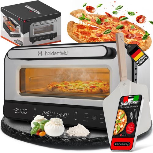 Heidenfeld Pizzaofen Pizzaboss | Elektrischer Pizza Ofen - Backofen - Pizzabackofen - Pizzamaker - inkl. Pizzastein & Pizzaschieber - Bis 450° C
