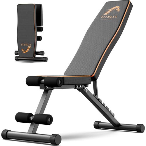 Hantelbank - Trainingsbank - Klappbar - Verstellbare Rückenlehne - Mit Zugseilen - Bis 300 kg - Stahlrahmen - Hochdichte Schaumstoffpolsterung - Schwarz