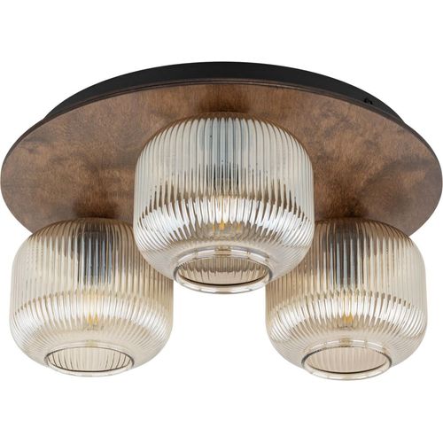 Deckenlampe Metall Rauchglas B: 42 cm Braun Cognac E14 3-flammig Modern