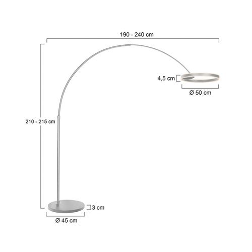 LED-Bogenleuchte Ringlux, stahlfarben, Metall, CCT, Dimmer