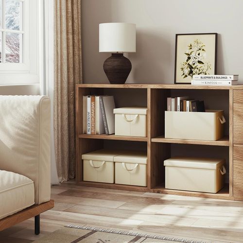 Aufbewahrungsbox - Faltbare Stoffbox mit Deckel - Volumen 27 L - Maße 48×20×29 cm - Vliesstoff, Kleideraufbewahrung für Schrank - XL - Rot