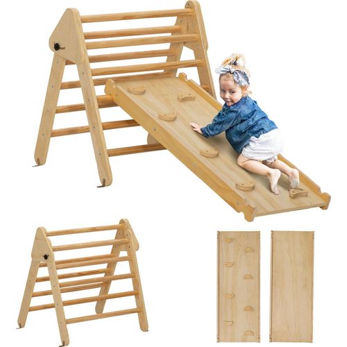 Klettergerüst Set - Kletterdreieck aus Holz - Mit Rutsche - 2 in 1 - Für Innenbereich - Ab 14 Jahren