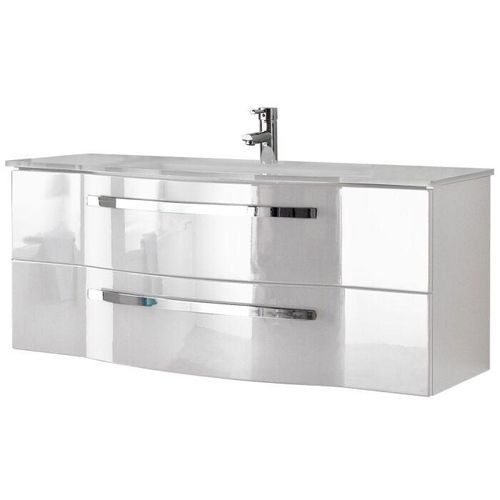Pelipal Serie 4005 Waschtisch-Set 9.921.200.011 Lack Polarweiß Hochglanz/Weiß Hochglanz Select, Griffe chrom, 2 Auszüge, 115 x 48,2 x 48,1 cm
