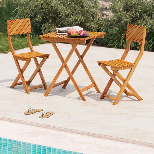 Ambia Garden Balkonset , Natur , Holz , Eukalyptusholz , massiv , X-Form , Stuhl klappbar , Balkonmöbel, Balkonmöbel-Sets