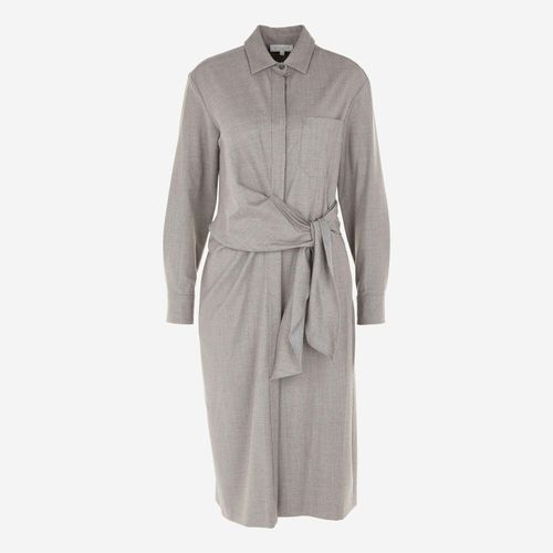 Graues Midikleid mit Taillenbindung