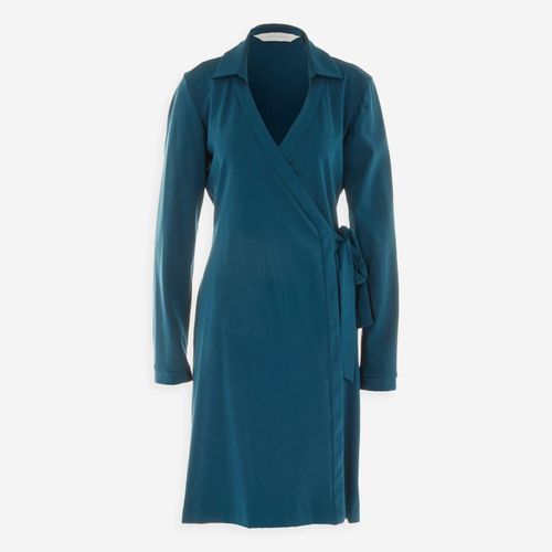 Blaues Wickel-Mididress mit Taillenbindung