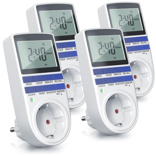BEARWARE 4x Zeitschaltuhr, digital, 2,1" LCD-Display, max. 3680W, 10 Programme, Zufallsschaltung