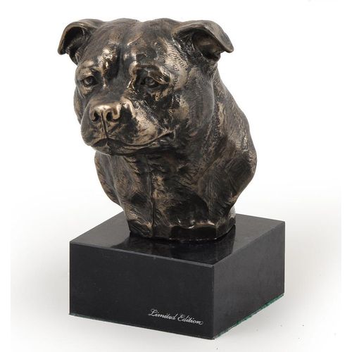 Staffordshire Bull Terrier, Staffordshire Bullterrier - Hundestatue, Büste auf Steinsockel, Skulptur, Trophäe für Hundeausstellung der Marke Art-Dog