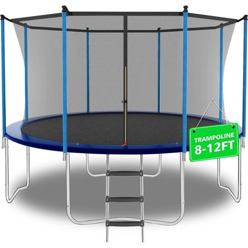 MODFU Garten-Trampolin Sprunggerät mit verstärktem Edelstahlrahmen und verstärktem Federsystem,Trampolinrahmen mit Stoßdämpfung und Preis-Leistungs-Verhältnis,blau