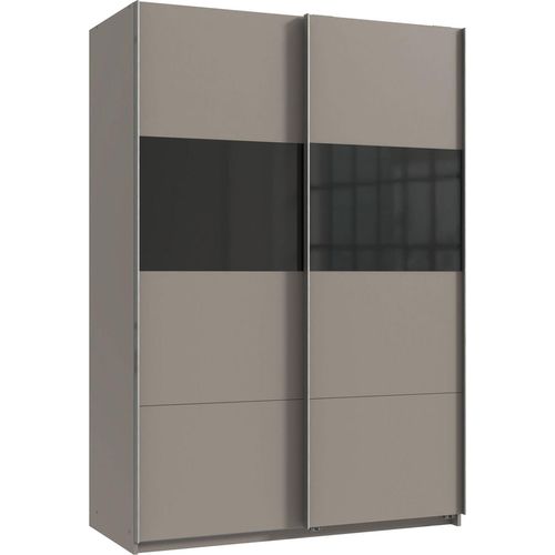 Schwebetürenschrank Bramfeld Kleiderschrank 135 cm Sahara grau Schwarzglas (18871)
