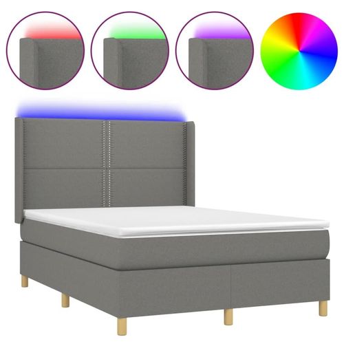 Boxspringbett mit Matratze & LED Dunkelgrau 140x190 cm Stoff Image