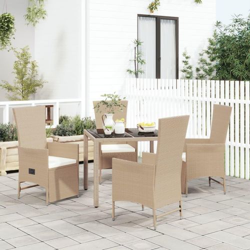 CLORIS 5-tlg. Garten-Essgruppe mit Kissen Beige Poly Rattan, 55,2 kg