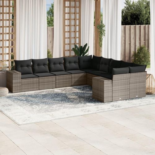 Ankonbej 10-tlg. Garten-Sofagarnitur mit Kissen Grau Poly Rattan Image