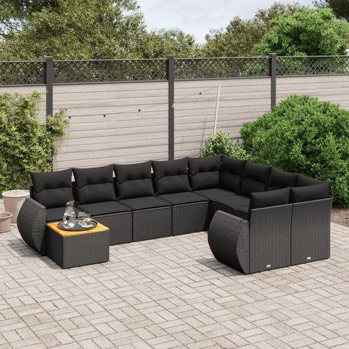 Ankonbej 10-tlg. Garten-Sofagarnitur mit Kissen Schwarz Poly Rattan Image