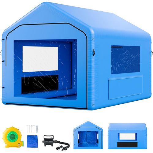 SucceBuy Aufblasbare Lackierkabine Spritzkabine 4 x 3 x 2,8 m, Zelt mit 750 W Gebläse und Luftfiltersystem, Dreieckdach, PVC-Material, geeignet für die Spritzlackierung von Metallteilen und Fahrzeugkomponenten