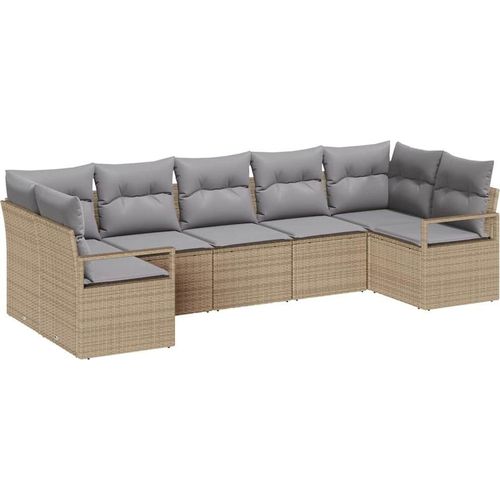 vidaXL Garten-Sofa-Set 7 pcs Beige Poly Rattan Image