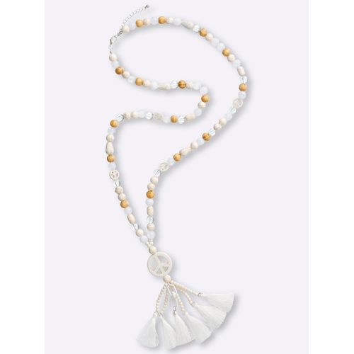 Kette mit Anhänger HEINE, Damen, Gr. Acryl Bast Holz, weiß, Acryl, Bast, Holz, Halsketten