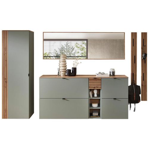 Voleo Garderobe, Salbeigrün, Eiche Artisan, Holzwerkstoff, 7-teilig, 261x179x37 cm, Garderobe, Garderoben-Sets & Serien, Garderoben-Sets