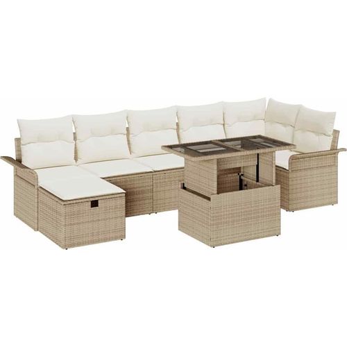 SYFAX™ Garten-Sofa-Set mit Kissen mit Speicher 8 pcs Beige Poly Rattan Image