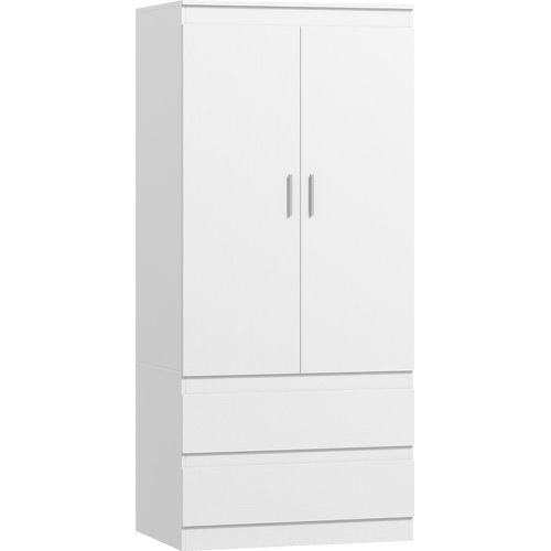 Schlafzimmer-Garderobe mit 2 Türen, 2 Schubladen, 3 Fächer, Holz, Weiß