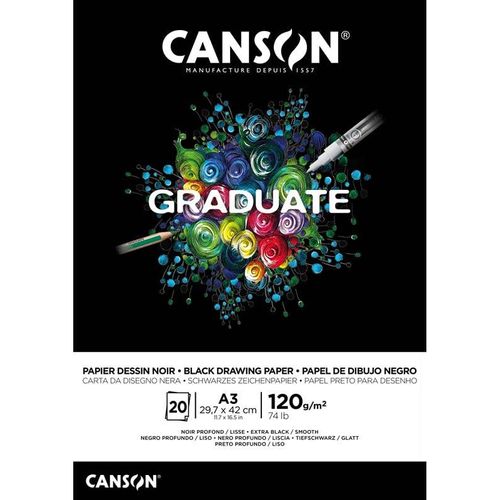 Canson Graduate Black Paper Pad A3 120G 20 SH
