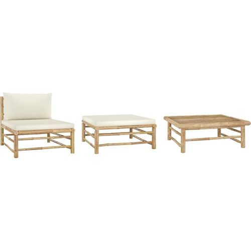 3-tlg. Garten-Lounge-Set mit Kissen Bambus