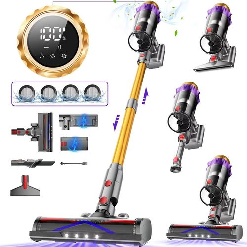 Aiibot 80000Pa Akku Staubsauger,70 Min Staubsauger Kabellos,Akkustaubsauger mit LED Display,Anti-Tangle-Bürste,10-in-1 Handstaubsauger,2L