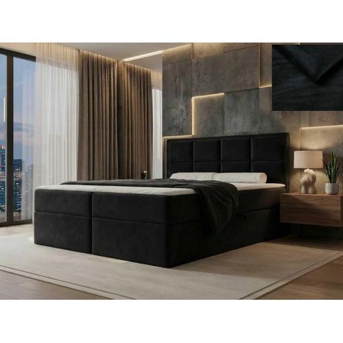 NORDELO Boxspringbett mit Bettkasten ELCONARO 140 x 200 cm Topper 5 cm Magic Velvet 2219 Black Gepolsterte Doppelbett mit Matratze und Stauraum Kontinental Bett Kontinental BettKontinental BettKontinental Bett