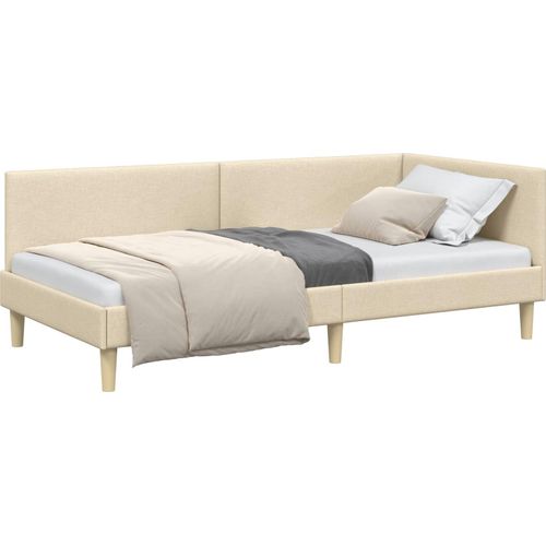 vidaXL Eckbettgestell Creme 100 cm x 200 cm Stoff und Sperrholz