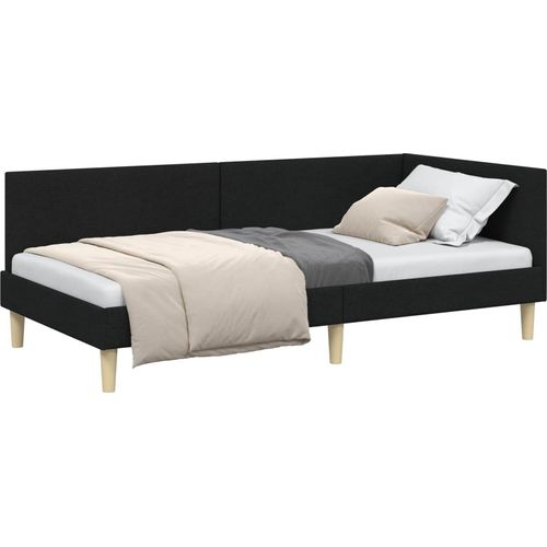 vidaXL Eckbettgestell Schwarz 90 cm x 200 cm Stoff und Sperrholz
