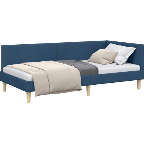vidaXL Eckbettgestell Blau 90 cm x 200 cm Stoff und Sperrholz