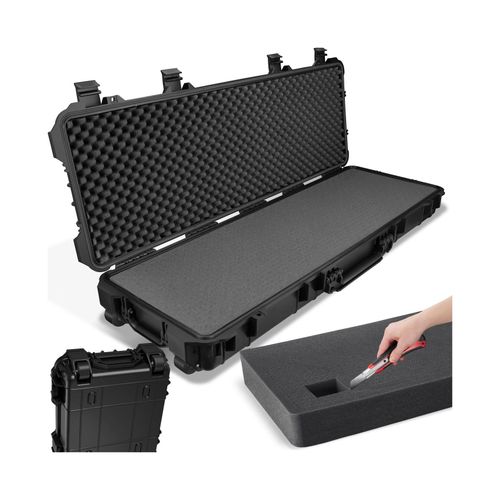 tectake® Gewehrkoffer, aus robuster Hartschale, wasserdicht und temperaturbeständig, 3 dicke Schaumstoffeinlagen, Druckausgleichsventil, 113,5 x 41 x 16 cm