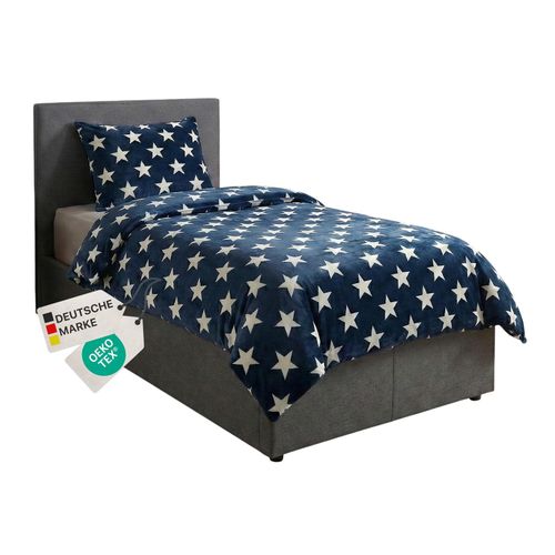 NYVI Winter Bettwäsche CozyStar Soft 2-teilig 1x Bettbezug 135x200 + 1x Kissenbezug 80x80 Sterne Farbe:Dunkelblau