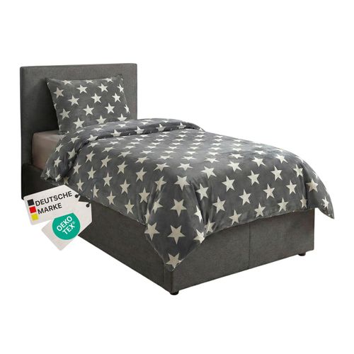 NYVI Winter Bettwäsche CozyStar Soft 2-teilig 1x Bettbezug 135x200 + 1x Kissenbezug 80x80 Sterne Farbe:Grau