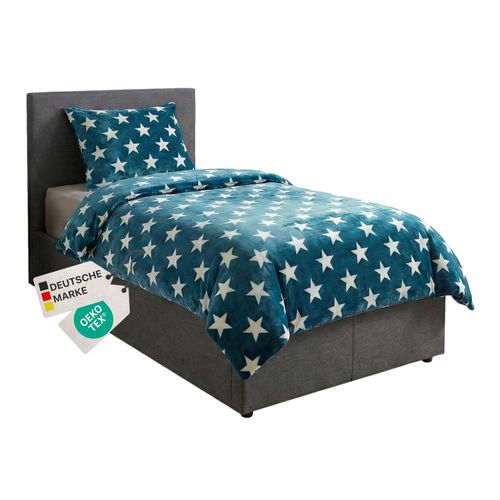 NYVI Winter Bettwäsche CozyStar Soft 2-teilig 1x Bettbezug 135x200 + 1x Kissenbezug 80x80 Sterne Farbe:Petrol
