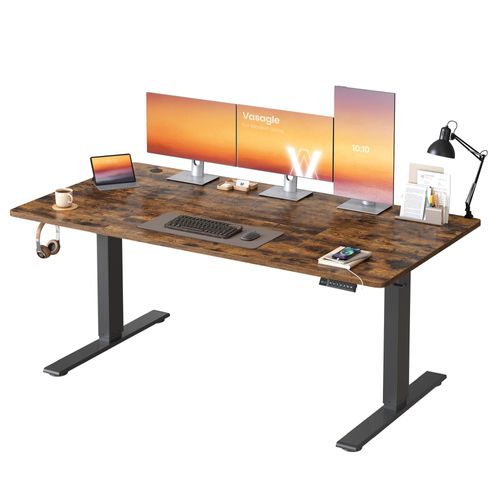 VASAGLE Höhenverstellbarer Schreibtisch, 160 cm, USB-C-Anschluss, Ablage für Steckdosenleiste, Erinnerung bei langem Sitzen, 3 Speichertasten