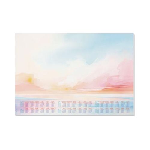 Sigel Papier-Schreibunterlage, Sonnenuntergang, hellblau/pink/sonnengelb/orange, ca. A2, Kalender 2026/2027/2028, DE/EN/FR/NL, 30 Blatt