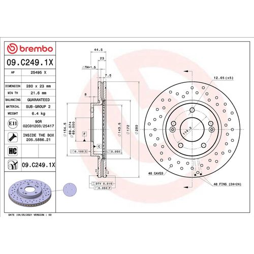 BREMBO Bremsscheibe vorne rechts links Gelocht/innenbel. 280mm für HYUNDAI KIA (DYK) NAZA (BEIJING) INOKOM 51712A6000 51712A7000 51712M7000 09.C249.1X Image