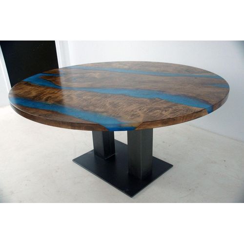 Runder Esstisch River Table Echtes Holz Flusstisch 150cm Tische Epoxidharz Neu