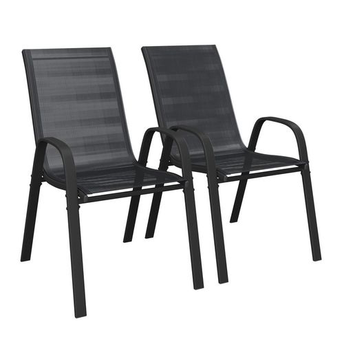 Ambia Garden Gartensessel-Set , Schwarz , Metall, Textil , U-Form , 54x90x72 cm , stapelbar , Gartenmöbel, Gartensessel, Gartenstühle