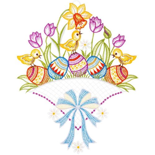 Fensterbild "Fensterbild "Osterwiese" farbig", bunt, B:23cm H:29cm, Polyester, W. REUTER & SOHN - PLAUENER SPITZE, Fensterbilder