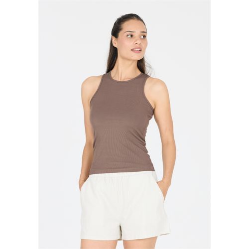 Tanktop ATHLECIA "Tinashe", Damen, Gr. 34, braun (hellbraun), 92% Viskose, 8% Elasthan, unifarben, normal, Rundhals, Tops Tanktop, im schnelltrocknenden, gerippten Design