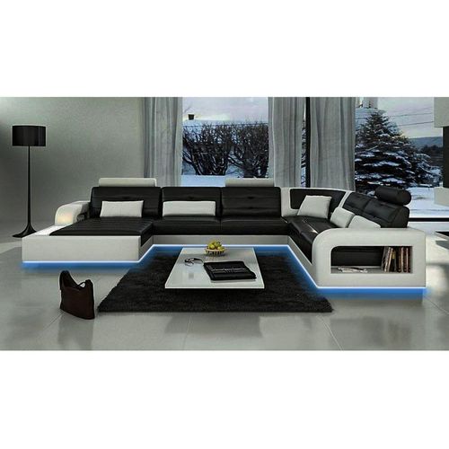 Ledersofa mit USB Ledercouch Sofa Garnitur Wohnlandschaft Eckcouch Ecksofa H2209