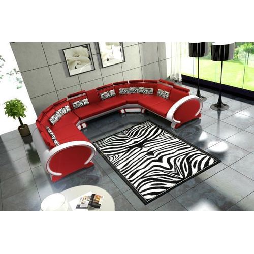 Ledersofa mit USB Polstersofa Sofa Garnitur Wohnlandschaft Eckcouch Ecksofa Rot