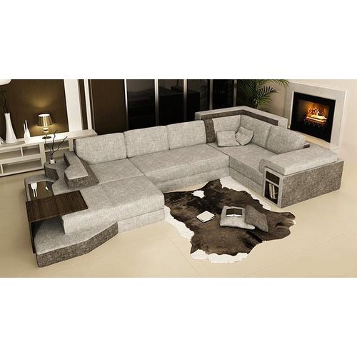 XXL Design Big Sofa mit USB Ecksofa Couch Wohlandschaft U Form Leder Textil Ecke