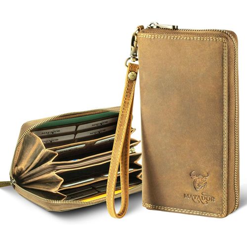 Damen Geldbörse Leder mit RFID-Schutz, Eleganter Geldbeutel mit vielen Kartenfächern, Luxus Portemonnaie, Handgefertigt, Geschenkbox für Frauen