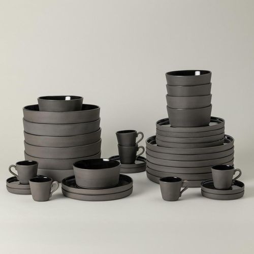 Costa Nova Kombiservice Lagoa Ecogres, Grau, Schwarz Hochglanz, Keramik, 30-teilig, 0,90 ml,0,51 ml, Made in Europe, hitzebeständig, Essen & Trinken, Geschirr, Geschirr-Sets, Kombiservice