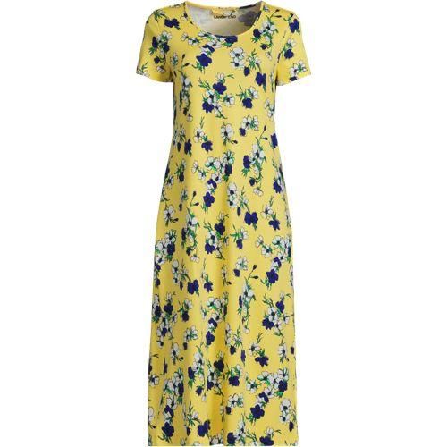 Wadenlanges Kurzarm-Nachthemd aus reiner Baumwolle, Damen,  Gelb, Baumwolle, by Lands' End