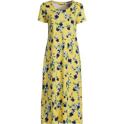 Wadenlanges Kurzarm-Nachthemd aus reiner Baumwolle, Damen,  Gelb, Baumwolle, by Lands' End