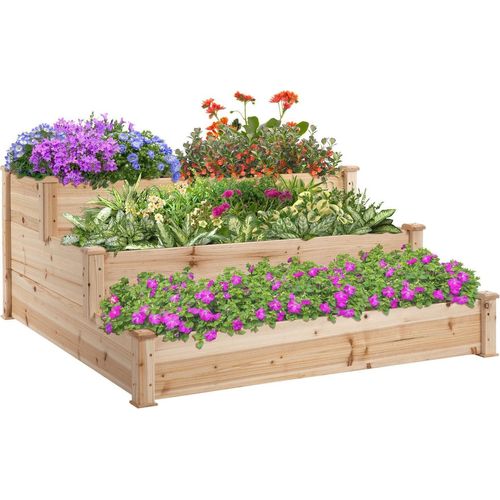 Hochbeet 3-Stufige Gartenbeet Pflanzenbeet Kräuterbeet Blumentreppe Für Balkon Garten Natur Tannenholz 124 X 124 X 56 Cm